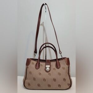 Dooney & Bourke Signature Canvas Satchel Brown Tan Leather Trim J8961605